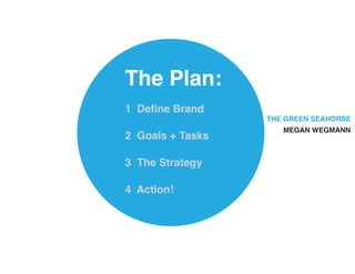 The Plan:
1 Define Brand
2 Goals + Tasks
3 The Strategy
4 Action!
MEGAN WEGMANN
THE GREEN SEAHORSE
 