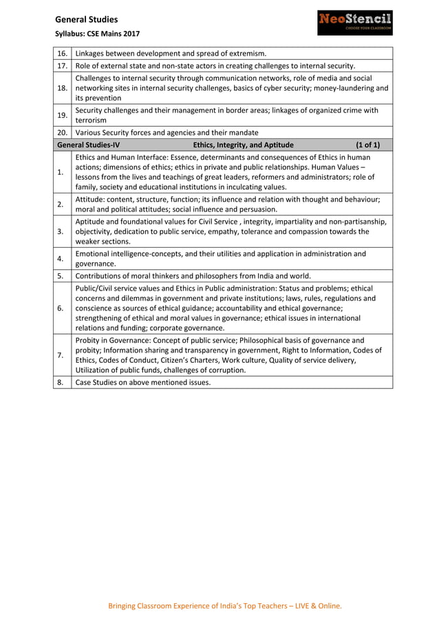 Mains Syllabus of General Studies, Detailed UPSC Syllabus of General ...