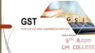 GST
TYPES OF GST AND COMPARISON WITH VAT
SHIBILA KRISHNA
 