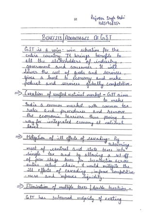 GST | B com sem 4th | Hand written Notes | by Ritish bedi #RVIRGO | PDF