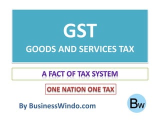 GST
GOODS AND SERVICES TAX
By BusinessWindo.com
 