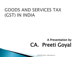 A Presentation by
CA. Preeti Goyal
Download Source- www.taxguru.in
 