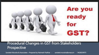 Sandesh Mundra & Associates – Prepared by Naimesh Padhiar - sandesh.mundra@smaca.in - 9426024975
Procedural Changes in GST from Stakeholders
Prospective
 