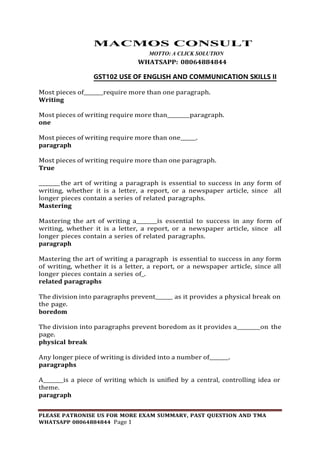 GST102 USE OF ENGLISH AND COMMUNICATION SKILLS II SUMMARY 08064884844.pdf