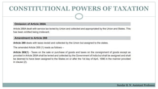 CONSTITUTIONAL POWERS OF TAXATION
Sundar B. N. Assistant Professor
 