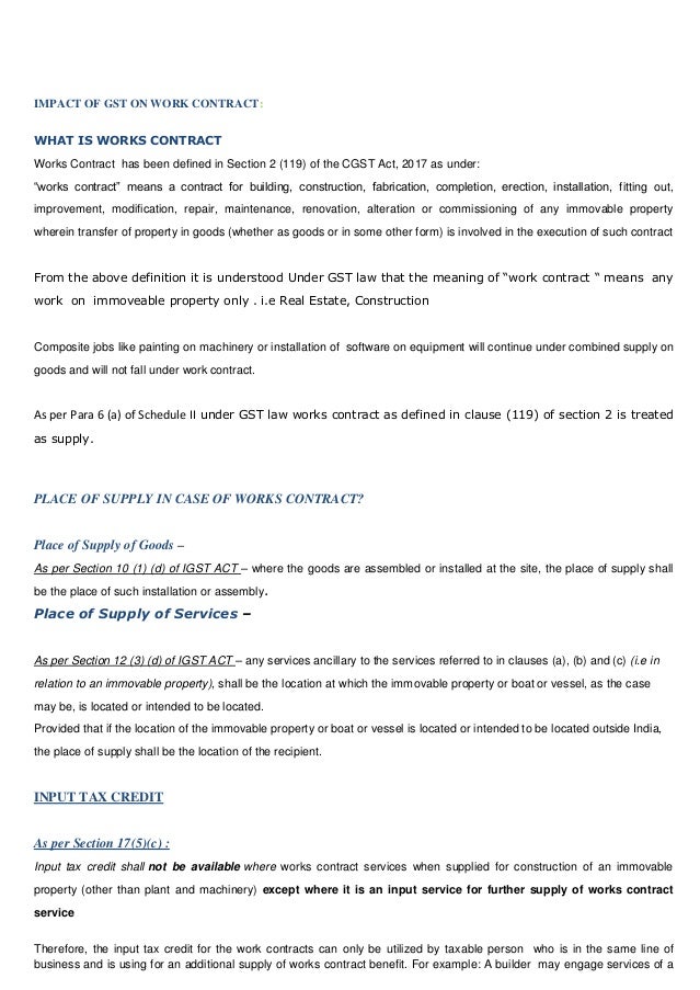 Gst analysis on work contract civil real estate
