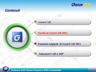 Contenuti GstarCAD  Novità in GstarCAD 2011 Funzioni originali  di GstarCAD 2011 Soluzioni CAD a 360° 