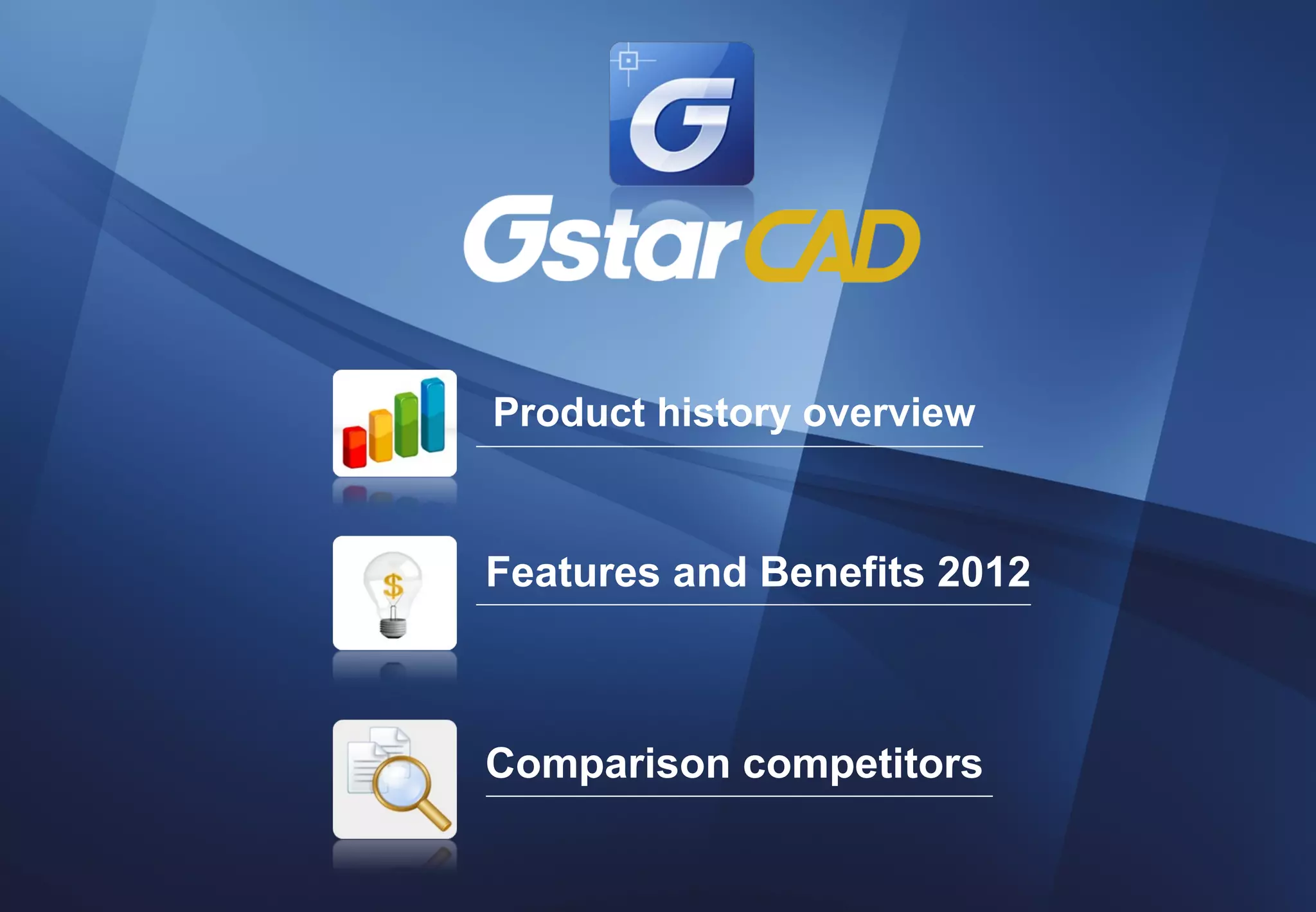 Product history overview


Features and Benefits 2012



Comparison competitors
 