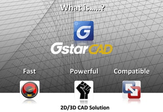 What is…..?




Fast      Powerful          Compatible



       2D/3D CAD Solution
 