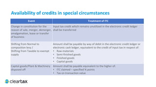 ITC E-Book
•	1/3 in the next year
•	the balance in subsequent financial year
5.	 ITC shall not be allowed after filing of the GST return (GSTR-3) for the month of September following the end of fi-
nancial year to which the invoice relates or furnishing of the annual return whichever is earlier.
 