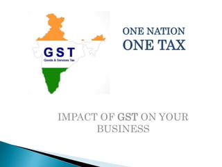 IMPACT OF GST ON YOUR
BUSINESS
ONE NATION
ONE TAX
1
 