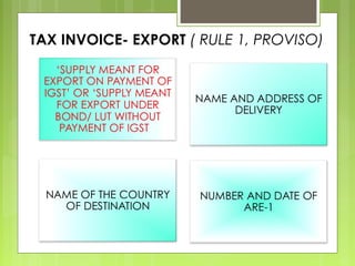 TAX INVOICE- EXPORT ( RULE 1, PROVISO)
 