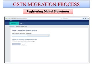 GSTN MIGRATION PROCESS
Registering Digital Signatures
 