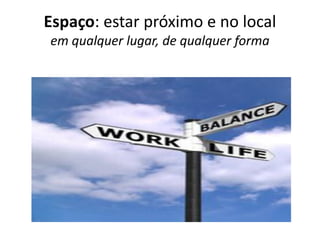 Espaço: estar próximo e no local
em qualquer lugar, de qualquer forma
 