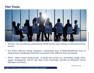 Our TeamOur TeamOur TeamOur Team
Allrightsreserved/Preliminary&Tentative
• We have Tax and Advisory professionals, STAN ha...
