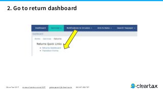 ClearTax GST www.cleartax.com/GST gstsupport@cleartax.in 080-67458707
2. Go to return dashboard
 