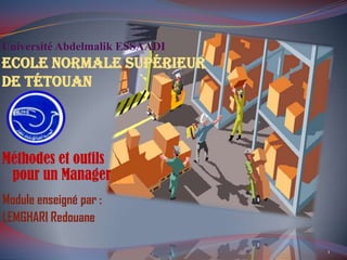 Université Abdelmalik ESSAADI
Ecole Normale Supérieur
de Tétouan
Module enseigné par :
LEMGHARI Redouane
Méthodes et outils
pour un Manager
1
 