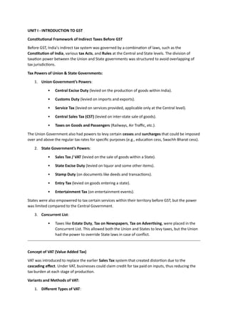 Constitutional Framework of Indirect Taxes Before GSTGSTUNIT1.docx