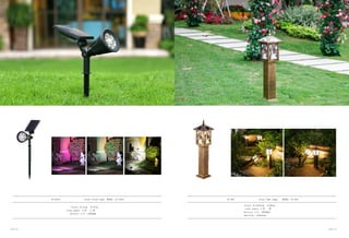 PAGE/21 PAGE/22
GS-209 Solar lawn lamps MODEL: GS-209
(size)：W:15*15cm H:80cm
solar panel：5.5V 2W
battery：3.7v 2200mAh
material：aluminum
GS-2018 Solar flood light MODEL: GS-2018
(size)：W:14cm H:27cm
solar panel：5.5V 1.5W
battery：3.7v 2200mAh
 
