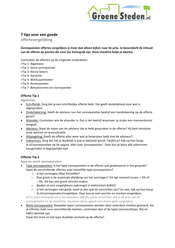 Tips bij zonnepanelen offertesvergelijken
