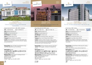 MOROCCO
                                                              INDIA
                                                              Rabat                                                                         INDIA
                                                          Hyderabad                                                                         Jaipur




                         GOLDEN TULIP
                 FARAH TULIP INN HOTEL
                              - RABAT -                                                   GOLDEN TULIP
                   HYDERABADin HOTEL of Rabat !
 A sanctuary of hospitality - the heart                                                   JAIPUR - HOTEL
      Close to shopping, dining and historical                            Full Service International Standard hotel in the
                             monuments                                                  City Centre of Jaipur.
    Place Sidi Makhlouf, 10000 Rabat
    Kreative Hosts Atria Pvt Ltd, 4-1-1001, 500 001 Hyderabad               Nirwan Marg, Bani Park, 302 016 Jaipur
          +212 537 23 74 00/01             +212 537 72 21 55                                                                                                         NEW
                                                                                                                                                     NEW     NEW
          +91 404 030 20 00                +91 404 030 20 10                      +91 141 405 11 00                +91 141 405 11 01                 HOTEL   HOTEL   HOTEL
           info@goldentulipfarahrabat.com
           gm@tulipinnhyderabad.com                                               info@goldentulipjaipur.com
              www.goldentulipfarahrabat.com
              www.tulipinnhyderabad.com                                              www.goldentulipjaipur.com
                      Mr. Samir Kharroubi
                     Mr. Suresh Mallya                                                       Mr. Shailesh Joshi
             Rabat-Salé (15 km)
             Rajiv Gandhi Airport (21 km)                                           Sanganer International Airport, Jaipur (14 km)
                 Rabat Main Train Station “ Rabat Ville” (1500 m)
                 Mahatma Gandhi Bus Stand (500 m)                                       Jaipur Junction Railway Station (2000 m)
               The hotel is located close to the Hassan tower and the
    Mohamed Tulip Inn Hyderabad is a business hotel located in the
               V Mausoleum, 5 minutes from the centre, embassies                      The hotel is located in the heart of Jaipur. In close
    heart of the citywith a panoramic view on the Bouregregshopping
    and ministries, and is close to city’s main commercial, river, city     proximity to the business, tourist attractions and shopping areas.
    and entertainment hubs.ocean.
    of Salé and the Atlantic                                                The hotel is only 5-minute drive from the Railway Station and
                                                                            20-minute drive from the International Airport.
                        Enjoy our restaurants serving International,
     French, or Moroccan food in a Multi atmosphere.
                        Rigel, 24*7 cosy Cuisine Restaurant serving                            ‘Silk Loft’ the hotel’s restaurant is open 24/7.
     lavish buffet spread with array of local delicacy.                     ‘Soho Bar’ is the lounge Bar. ‘Latitude’ bar is situated on the
                                                                            roof top.
                     193 rooms
                     90 rooms                                                                108 rooms
     Aafndqr052VZB
     AcandqC0T52PV
     YshMKDF                                                                AcafdqCt8r90T
     Z B Y h x Hotel offers 4 meeting rooms with
             The D                                                          52PUVZBYhMxD
     daylight and full equipment,options for meetings and social
                          Various overloooking the historic monuments                           Boardroom for 16 guests. Imperial Ball room ,
     celebrations of 10river. guests.
     and “Bouregreg” to 500                                                 Senate 1 & 2 can take upto 225 guests.
     Number of meeting rooms: 7  4                                          Number of meeting rooms: 4
     Max. persons: 400
                    500                                                     Max. persons: 225
     Smallest - Largest room: From 39m2 to 507m2
                                    20m 256m                                Smallest - Largest room: From 22m2 to 225m2
     Ln
     n                                                                      Ln
54
 