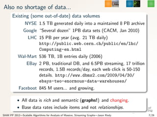 Also no shortage of data...
       Existing (some out-of-date) data volumes
                 NYSE 1.5 TB generated daily i...