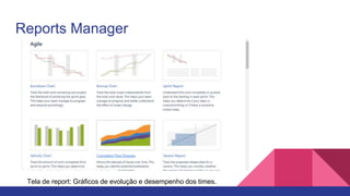 Reports Manager
Tela de report: Gráficos de evolução e desempenho dos times.
 
