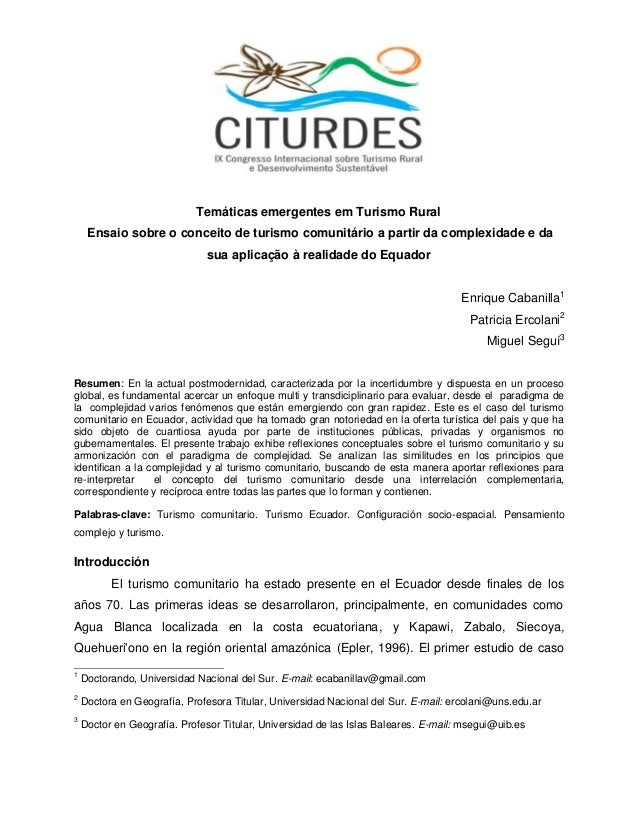 Ensayo Sobre El Concepto Del Turismo Comunitario Desde La