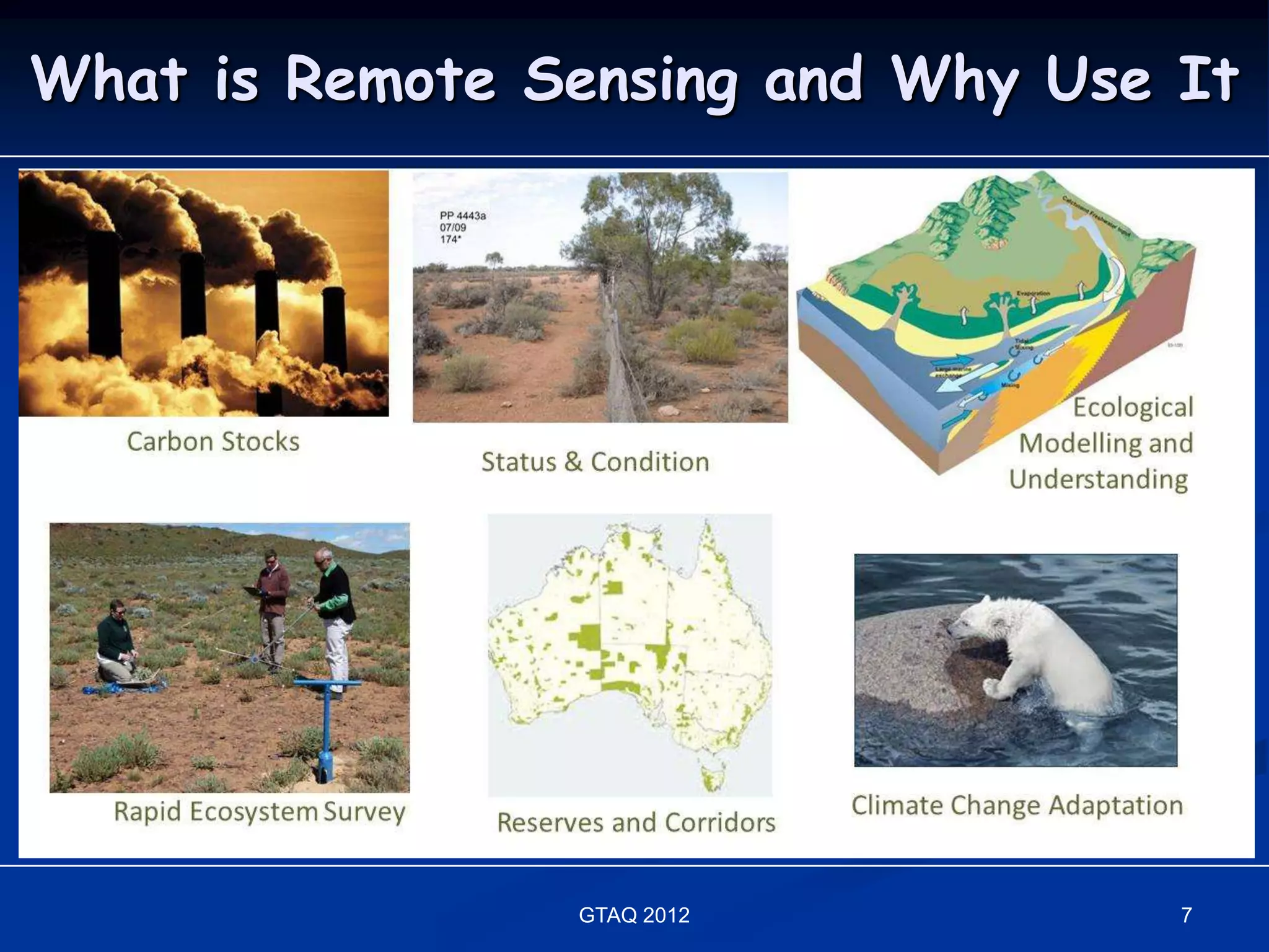 What is Remote Sensing and Why Use It




                GTAQ 2012          7
 