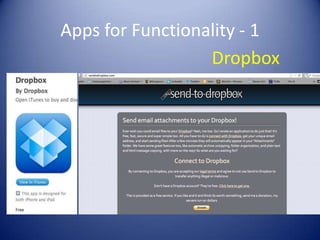 Apps for Functionality - 1
                  Dropbox
 