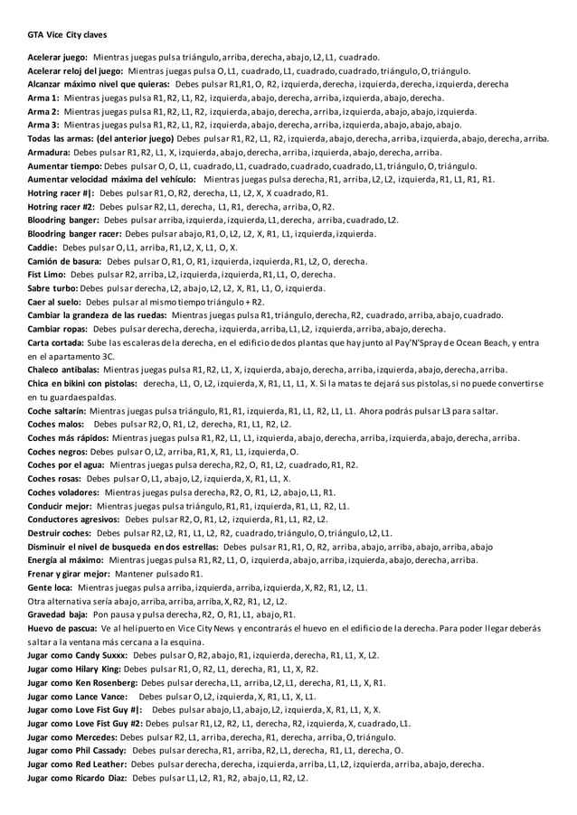 Gta vice city claves PDF