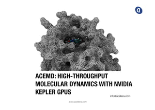 ACEMD: HIGH-THROUGHPUT
MOLECULAR DYNAMICS WITH NVIDIA
KEPLER GPUS
info@acellera.com


www.acellera.com

 