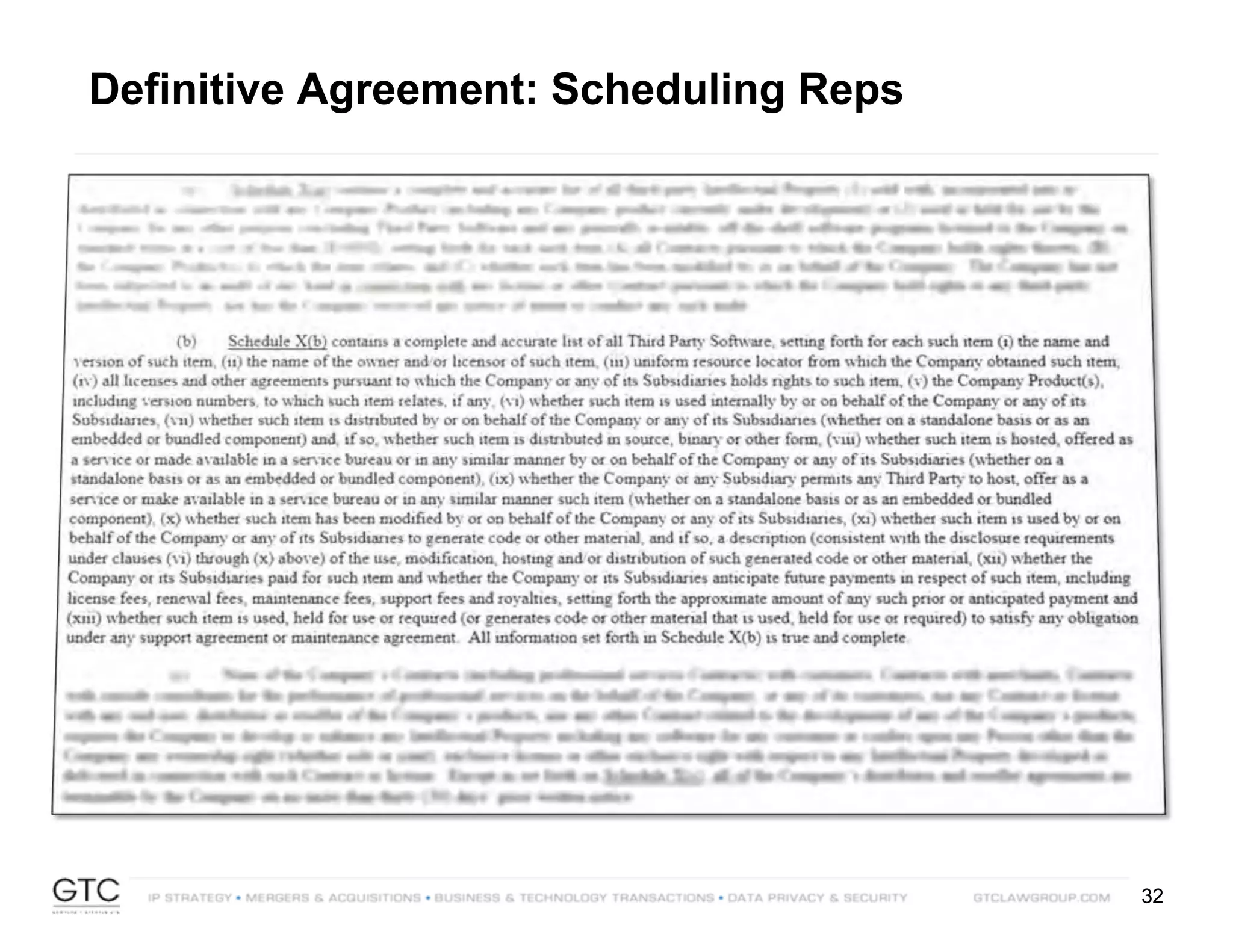 32
Definitive Agreement: Scheduling Reps
 