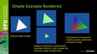 Simple Example Rendered Original single triangle   Adaptive tessellation automatically tessellates distant, small triangle...