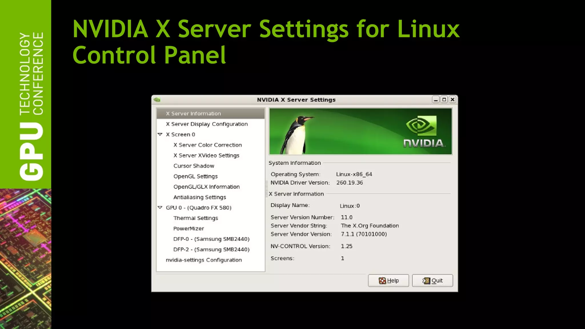 NVIDIA X Server Settings for Linux
Control Panel
 