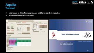 Aquila
Terminal

   Interfaces to iCub face expression and force control modules
   ICub connection visualisation




    ...