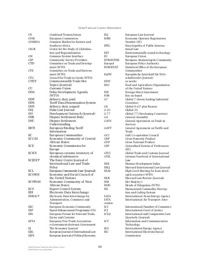 Weerth GTCJ List of Customs and World Trade Abbreviations Global T…