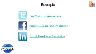 Esempio http://twitter.com/cesareone http://www.facebook.com/cesarino http://it.linkedin.com/in/cesarino 