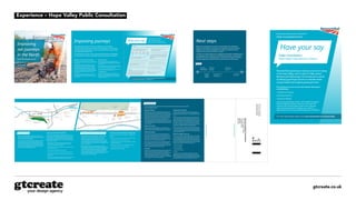 gtcreate.co.uk
Experience – Hope Valley Public Consultation
Improving
rail journeys
in the North
Faster, more frequent services
Improving journeys
Background – investment in the Hope Valley
We consulted on previous plans to improve the railway in the Hope
Valley in November 2013 and collected valuable feedback from the
local community.
In November 2013, our plans included building new track near
Grindleford station. Since then, the rail industry has reviewed
the timetable requirements for the route and has decided there
is a need for three fast passenger trains per hour. The previous
requirement of four fast trains per hour meant we had to build
the new track at Grindleford. Now that the scope has changed, we
don’t have to pursue this option and can avoid the environmental
impacts highlighted as significant concerns in the previous
consultation.
The plans for works at Dore and Totley Station and at Dore South
Curve remain largely unchanged from what we consulted on in
2013. We are now seeking the views of the local community on the
current proposals.
Consent for the work
Where we are proposing to use land or build outside of the
established boundary of the railway, we will submit an application
for a Transport and Works Act Order (TWAO) to the Secretary of
State for Transport.
Some of the improvements, including work at Dore  Totley station,
will take place within the boundaries of Network Rail’s land and will
not be included in the Transport and Works Act Order.
An Environmental Impact Assessment (EIA) will consider all aspects
of the Scheme, whether part of the TWAO or not.
The Northern Hub
This scheme forms a key part of our £1 billion Northern Hub
programme – aimed at transforming the railway in the north of
England. This investment will deliver faster, more frequent services
and help stimulate economic growth by improving connectivity
between key towns and cities.
We’re planning to improve sections of railway in the Hope Valley,
close to Dore  Totley station, Bamford and Hathersage. This investment
is aimed at allowing passenger services to overtake slower moving freight
and stopping passenger trains.
This will improve services on the route between Manchester and Sheffield
by creating extra capacity, improving frequencyand improving reliability.
January 2015
stablished
hese particular
ks Act Order
c, stakeholders and
o us, along with a
nsport and Works
nal Scheme.
ct
Winter 2018
Work completes
2019
Improving
rail journeys
in the North
Faster, more frequent services
Improving journeys
Background – investment in the Hope Valley
We consulted on previous plans to improve the railway in the Hope
Valley in November 2013 and collected valuable feedback from the
local community.
In November 2013, our plans included building new track near
Grindleford station. Since then, the rail industry has reviewed
the timetable requirements for the route and has decided there
is a need for three fast passenger trains per hour. The previous
requirement of four fast trains per hour meant we had to build
the new track at Grindleford. Now that the scope has changed, we
don’t have to pursue this option and can avoid the environmental
impacts highlighted as significant concerns in the previous
consultation.
The plans for works at Dore and Totley Station and at Dore South
Curve remain largely unchanged from what we consulted on in
2013. We are now seeking the views of the local community on the
current proposals.
Consent for the work
Where we are proposing to use land or build outside of the
established boundary of the railway, we will submit an application
for a Transport and Works Act Order (TWAO) to the Secretary of
State for Transport.
Some of the improvements, including work at Dore  Totley station,
will take place within the boundaries of Network Rail’s land and will
not be included in the Transport and Works Act Order.
An Environmental Impact Assessment (EIA) will consider all aspects
of the Scheme, whether part of the TWAO or not.
The Northern Hub
This scheme forms a key part of our £1 billion Northern Hub
programme – aimed at transforming the railway in the north of
England. This investment will deliver faster, more frequent services
and help stimulate economic growth by improving connectivity
between key towns and cities.
We’re planning to improve sections of railway in the Hope Valley,
close to Dore  Totley station, Bamford and Hathersage. This investment
is aimed at allowing passenger services to overtake slower moving freight
and stopping passenger trains.
This will improve services on the route between Manchester and Sheffield
by creating extra capacity, improving frequencyand improving reliability.
January 2015
of the established
on for these particular
nd Works Act Order
the public, stakeholders and
mitted to us, along with a
the Transport and Works
of the final Scheme.
mmer 2017
rt on site subject
onsent
Winter 2018
Work completes
2019
Improving
rail journeys
in the North
Faster, more frequent services
Improving journeysHave your say.
We would like to know what
you think about the plans.
Please complete this comment card
and return it to us by 28 February 2015.
Full name
Postcode Email
1. Do you support investment in the railway
between Sheffield and Manchester?
2. Do you support the plans for the railway
around Dore  Totley station?
3. Do you support the plans for the between
Bamford and Hathersage?
4. Are there any aspects of the scheme
that could be improved?
5. Do you ever visit the areas in Dore, Bamford
and Hathersage shown on the maps? If so, for
what purpose and do you ever venture off the
public paths?
6. Do you use Poynton Wood for recreation?
7. Do you have any other comments?
Strongly
agree
Agree Undecided Disagree Strongly
disagree
Thank you.
Your enquiries and comments will be analysed by Network Rail. Your personal
details will be held securely by Network Rail in accordance with the Data Protection
Act 1998, will be used solely in connection with the Hope Valley Improvement
Scheme consultation and will not be passed to any third parties. We may contact
you if we have any follow up questions concerning the answers you have provided
above. By agreeing to participate in this questionnaire, you agree to being
contacted in this way. We would like to know what you think about the plans.
Please complete this comment card and return it to us by 14 February 2015.
Please tick this box if you do not wish
us to contact you again.
For more information please contact hubconsultation-hopevalley@networkrail.co.uk
visit networkrail.co.uk/hopevalley or call 08457 11 41 41
Background – investment in the Hope Valley
We consulted on previous plans to improve the railway in the Hope
Valley in November 2013 and collected valuable feedback from the
local community.
In November 2013, our plans included building new track near
Grindleford station. Since then, the rail industry has reviewed
the timetable requirements for the route and has decided there
is a need for three fast passenger trains per hour. The previous
requirement of four fast trains per hour meant we had to build
the new track at Grindleford. Now that the scope has changed, we
don’t have to pursue this option and can avoid the environmental
impacts highlighted as significant concerns in the previous
consultation.
The plans for works at Dore and Totley Station and at Dore South
Curve remain largely unchanged from what we consulted on in
2013. We are now seeking the views of the local community on the
current proposals.
Consent for the work
Where we are proposing to use land or build outside of the
established boundary of the railway, we will submit an application
for a Transport and Works Act Order (TWAO) to the Secretary of
State for Transport.
Some of the improvements, including work at Dore  Totley station,
will take place within the boundaries of Network Rail’s land and will
not be included in the Transport and Works Act Order.
An Environmental Impact Assessment (EIA) will consider all aspects
of the Scheme, whether part of the TWAO or not.
The Northern Hub
This scheme forms a key part of our £1 billion Northern Hub
programme – aimed at transforming the railway in the north of
England. This investment will deliver faster, more frequent services
and help stimulate economic growth by improving connectivity
between key towns and cities.
We’re planning to improve sections of railway in the Hope Valley,
close to Dore  Totley station, Bamford and Hathersage. This investment
is aimed at allowing passenger services to overtake slower moving freight
and stopping passenger trains.
This will improve services on the route between Manchester and Sheffield
by creating extra capacity, improving frequencyand improving reliability.
January 2015
Next steps
Where we are proposing to use land or build outside of the established
boundary of the railway, we will prepare an application for these particular
elements of the Scheme and apply for a Transport and Works Act Order
(TWAO) to the Secretary of State for Transport.
To inform the Scheme design, we’re consulting with the public, stakeholders and
our colleagues in the rail industry. The feedback submitted to us, along with a
range of other factors, will be reported on as part of the Transport and Works
Act Order application and will help inform the detail of the final Scheme.
Timeline
Jan/Feb 2015
Second phase public
consultation begins
Summer 2015
Pre-submission
consultation
Summer 2017
Start on site subject
to consent
Spring 2015
Analysis of
consultation
feedback
Summer/Autumn 2015
Submission of
planning application
Winter 2018
Work completes
2015 2019
8pp gate fold
Cover and inside reveal
8pp gate fold
Inside fully opened
DoreGrindlefordConsultation
Unit10bUtopiaVillage
7ChalcotRoad
LONDON
NW18LH
Pleasetearalongthisedge
Pleasefoldalongthisedge
Planned temporary work
compound accessed via
Twentywell Lane
Installation of new
track deck to carry
the additional track
Temporary land take
Permanent land take
Footpath
Track alterations
Existing track alignments
New footbridge
and lifts
Dore  Totley station
underbridge replaced
New 320m long cutting with
soil nailing to accommodate
track alterations
Permanent new access
steps to be installed
MillLn
Poynton Wood
DORE  TOTLEY
STATION
New platform
Mill Pond
A621 Baslow Road
Abbeydale Road South
WestViewLn
Brinkbu
rnDr
DoreRoad
TwentywellLane
A621
Five Tree Av
Five Tree Dr
Abbeydale Road South
BAMFORD
STATION
A6187 Castleton Road
A6187 Castleton Road
1
4
32
Start of new
passing loop
Widen
culvert
Possible
temporary main
construction
compound
Possible temporary
construction compound
Underbridge (MAS 25)
widened to faciliate
new loop
Underbridge (MAS 23)
widened to faciliate
new loopPossible
temporary
construction
compound
Manchester Sheﬃeld
End of new
passing loopNew passing loop
Sicklehome Golf Club
River Derwent
Temporary land take
Boundry of proposed works
Track alterations
Existing track alignments
Sickleholme
StationRoad
Saltergate Ln
The plans at Dore
Since we consulted in November 2013 our plans for the
railway near Dore  Totley station have remained largely in
line with those originally proposed.
We want to extend the existing Dore South Curve railway
line, between West View Lane and Dore West Junction,
to allow fast passenger trains to overtake slower freight
services. A second track through Dore  Totley station will
be created and a new platform constructed. This will be
accessed by a new footbridge and lifts.
Construction at Dore  Totley station
We will need to clear vegetation and excavate in the area to lay
the new track. This will include changes the slope down to the track
between Westview Lane and Twentywell Lane. We propose to set
up the main site compound within an area of Network Rail’s land
and accessed from Twentywell Lane. Construction will take place in
various phases, including:
• setting up site compounds and temporary site access points
at West View Lane (small compound and track access) and
Twentywell Lane (main site compound)
• excavating the existing embankment from the track side to make
space for the new track
• laying new track and associated infrastructure
• constructing a new permanent track access at West View Lane
• constructing a new platform and footbridge with lifts at Dore 
Totley station
• replacing the track bridge over the River Sheaf just west of Dore 
Totley station to allow another section of track to be built.
The plans at Bamford and Hathersage
Grindleford was proposed in November 2013 as the best
place to build a new passing loop and it remains the
optimum site from an engineering point of view, as it
creates the biggest uplift in capacity. Now that the scope
has changed however, we don’t have to pursue this option
and can avoid the environmental impacts highlighted in the
previous consultation.
We now propose to build a 1km passing loop between
Bamford station and Jaggers Lane bridge, near Hathersage.
This will allow more trains to run and improve reliability of
services. This new solution has the benefit of generating
fewer construction impacts than would have been necessary
at Grindleford. In addition to this, the new plans do not
impinge on any ancient woodland.
Construction between Bamford and Jaggers Lane
Work to build the new track will be delivered on a phased basis,
including:
• setting up site compounds and temporary track access points
• modifying railway embankments and cuttings
• piling and abutment works to the bridges leading to Cunliffe
House and Thorpe Farm.
• improvements to two culverts to facilitate track widening.
• undertaking groundworks to improve drainage
• laying stone ballast and new tracks
The environment
An Environmental Impact Assessment for our work at Dore  Totley has been undertaken.
The main findings include:
Noise and Vibration
A detailed noise survey of the area predicting the impact we will
have on the local community during construction and when the
railway is in operation. We are predicting at times lineside residents
will experience disturbance from our construction works. We are
committed to working with the local authority in forming a legal
agreement on best practice in terms of reducing predicted noise
from construction and hence the effects of disturbance and
communicating regularly and effectively with the local community.
A noise insulation and re-housing policy will be implemented in line
with the established guidance standard for disturbance caused by
construction works.
Historic environment
A full assessment of all heritage assets in the area has been
conducted and we do not anticipate any excavation works limited
to the rail corridor will have a significant effect on known assets.
Traﬃc and transport
The vast majority of the materials required will be delivered to
site by train to avoid impacting on the local road infrastructure
and in all we are not predicting to have a significant effect on the
road network during construction activity. There may be some
temporary minor access alterations at Twentywell Lane and West
View Lane but access will be maintained at all times.
We do not expect there to be an effect on the public right of way
near Twentywell Lane and the project commits to maintaining
this route though there may be temporary alterations to it during
the construction stage. There is no predicted impact on the road
network during the operation of the new scheme.
Landscape
The project is contained within the railway corridor, mostly in deep
cutting so visual intrusion are not considered to be significant
during construction. We have selected a soil nailed solution at the
southern extent of the scheme in preference to constructing a
concrete retaining wall that results in a more natural appearance.
The works at Dore Station including a new platform and footbridge
are in keeping with the current rail environment.
Ecology and conservation
We have conducted comprehensive tree surveys using a tree
specialist and will need to remove some trees and vegetation next
to the railway at specification points – but not general removal of
trees.
We will protect the River Sheaf and Totley Brook, employing best
practice to prevent any pollution entering the watercourses. The
project will put together a project-specific Pollution Prevention and
Incident Control Plan that will be agreed with the local authority.
Bat activity in the area but we do not anticipate any requirement
for a licence in relation to our work. We are, however, committed
to working with interested stakeholders in providing an element of
enhancement, probably in the form of habitat addition.
We will not conduct any de-vegetation in the bird nesting season
and to compensate for the local loss of potential breeding habitat
we commit to working locally to replace this loss. Our work will also
be carefully managed to avoid any impacts on reptiles have found
to be living in the local area.
Bamford to Jaggers Lane Loop
An environmental study is also being undertaken on the proposal
for the new passing loop from Bamford to Jaggers Lane. The final
Environmental Impact Assessment (EIA) will inform the detail of
the planning application to be submitted to the Secretary of State
as part of the TWAO application around how we deliver the project.
It will include a detailed study of potential effects of the proposed
railway and its construction on the local area, such as:
• visual and landscape
• noise and air quality
• ecology and wildlife
• socio-economic impacts
• heritage
The investment in the Hope Valley will require some areas of
vegetation to be removed in local woodland. We will be working
with the Peak District National Park Authority, Derbyshire County
Council, Derbyshire Dales Council and Sheffield City Council and will
be seeking their advice on appropriate mitigation measures.
Improving
rail journeys
in the North
Faster, more frequent services
Improving journeysHave your say.
We would like to know what
you think about the plans.
Please complete this comment card
and return it to us by 28 February 2015.
Full name
Postcode Email
1. Do you support investment in the railway
between Sheffield and Manchester?
2. Do you support the plans for the railway
around Dore  Totley station?
3. Do you support the plans for the between
Bamford and Hathersage?
4. Are there any aspects of the scheme
that could be improved?
5. Do you ever visit the areas in Dore, Bamford
and Hathersage shown on the maps? If so, for
what purpose and do you ever venture off the
public paths?
6. Do you use Poynton Wood for recreation?
7. Do you have any other comments?
Strongly
agree
Agree Undecided Disagree Strongly
disagree
Thank you.
Your enquiries and comments will be analysed by Network Rail. Your personal
details will be held securely by Network Rail in accordance with the Data Protection
Act 1998, will be used solely in connection with the Hope Valley Improvement
Scheme consultation and will not be passed to any third parties. We may contact
you if we have any follow up questions concerning the answers you have provided
above. By agreeing to participate in this questionnaire, you agree to being
contacted in this way. We would like to know what you think about the plans.
Please complete this comment card and return it to us by 14 February 2015.
Please tick this box if you do not wish
us to contact you again.
For more information please contact hubconsultation-hopevalley@networkrail.co.uk
visit networkrail.co.uk/hopevalley or call 08457 11 41 41
Background – investment in the Hope Valley
We consulted on previous plans to improve the railway in the Hope
Valley in November 2013 and collected valuable feedback from the
local community.
In November 2013, our plans included building new track near
Grindleford station. Since then, the rail industry has reviewed
the timetable requirements for the route and has decided there
is a need for three fast passenger trains per hour. The previous
requirement of four fast trains per hour meant we had to build
the new track at Grindleford. Now that the scope has changed, we
don’t have to pursue this option and can avoid the environmental
impacts highlighted as significant concerns in the previous
consultation.
The plans for works at Dore and Totley Station and at Dore South
Curve remain largely unchanged from what we consulted on in
2013. We are now seeking the views of the local community on the
current proposals.
Consent for the work
Where we are proposing to use land or build outside of the
established boundary of the railway, we will submit an application
for a Transport and Works Act Order (TWAO) to the Secretary of
State for Transport.
Some of the improvements, including work at Dore  Totley station,
will take place within the boundaries of Network Rail’s land and will
not be included in the Transport and Works Act Order.
An Environmental Impact Assessment (EIA) will consider all aspects
of the Scheme, whether part of the TWAO or not.
The Northern Hub
This scheme forms a key part of our £1 billion Northern Hub
programme – aimed at transforming the railway in the north of
England. This investment will deliver faster, more frequent services
and help stimulate economic growth by improving connectivity
between key towns and cities.
We’re planning to improve sections of railway in the Hope Valley,
close to Dore  Totley station, Bamford and Hathersage. This investment
is aimed at allowing passenger services to overtake slower moving freight
and stopping passenger trains.
This will improve services on the route between Manchester and Sheffield
by creating extra capacity, improving frequencyand improving reliability.
January 2015
Next steps
Where we are proposing to use land or build outside of the established
boundary of the railway, we will prepare an application for these particular
elements of the Scheme and apply for a Transport and Works Act Order
(TWAO) to the Secretary of State for Transport.
To inform the Scheme design, we’re consulting with the public, stakeholders and
our colleagues in the rail industry. The feedback submitted to us, along with a
range of other factors, will be reported on as part of the Transport and Works
Act Order application and will help inform the detail of the final Scheme.
Timeline
Jan/Feb 2015
Second phase public
consultation begins
Summer 2015
Pre-submission
consultation
Summer 2017
Start on site subject
to consent
Spring 2015
Analysis of
consultation
feedback
Summer/Autumn 2015
Submission of
planning application
Winter 2018
Work completes
2015 2019
8pp gate fold
Back cover
Have your say.
Public Consultation:
Hope Valley Improvement Scheme
Improving rail journeys in the North
Faster, more frequent services
Network Rail is planning to improve sections of railway
in the Hope Valley, close to Dore  Totley station,
Bamford and Hathersage. This investment is aimed
at allowing passenger services to overtake slower
moving freight and stopping passenger trains.
This will improve services on the route between Manchester
and Sheffield by:
• creating extra capacity
• improving frequency
• improving reliability
Our previous consultation events in 2013 looked at proposed
work in Grindleford and Dore. Since then, the project has
moved on with refreshed plans at Dore and an improved
option between Bamford and Jaggers Lane, which is a
replacement for what was previously proposed at Grindleford.
For more information please visit www.networkrail.co.uk/hopevalley
 