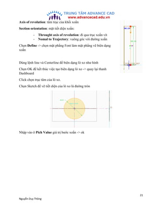 21
Nguyễn Duy Thông
Axis of revolution: tâm trục của khối xoắn
Section orientation: mặt tiết diện xoắn:
- Throught axis of...