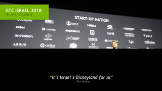 GTC ISRAEL 2018
TEL AVIV, OCTOBER 18
“It’s Israel’s Disneyland for AI”
—The Marker
 