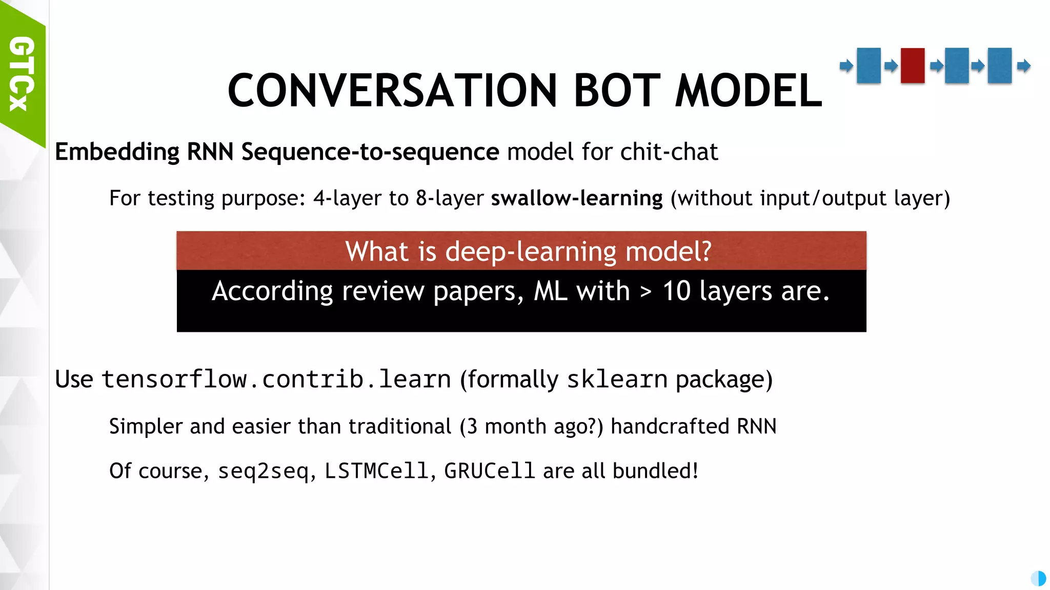 45 SAMPLE DISINTEGRATOR Super simple disintegrator using twitter Korean analyzer (with KoNLPy interface) 나는 오늘 아침에 된장국을 먹었습니다. [('나', 'Noun'), ('는', 'Josa'), ('오늘', 'Noun'), ('아침', 'Noun'), ('에', 'Josa'), ('된장국 ', 'Noun'), ('을', 'Josa'), ('먹다', 'Verb'), ('.', 'Punctuation')] 나 오늘 아침 된장국 먹다 (venv) disintegrator » python test.py Original : 나는 오늘 아침에 된장국을 먹었습니다. Disintegrated for bot / grammar input : 나 오늘 아침 된장국 먹다 Training data for grammar model output: 나 는 오늘 아침 에 된장국 을 먹었 습니다 I ate miso soup in this morning. I / this morning / miso soup / eat 
