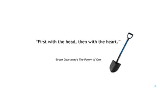 –Bryce Courtenay's The Power of One
“First with the head, then with the heart.”
 