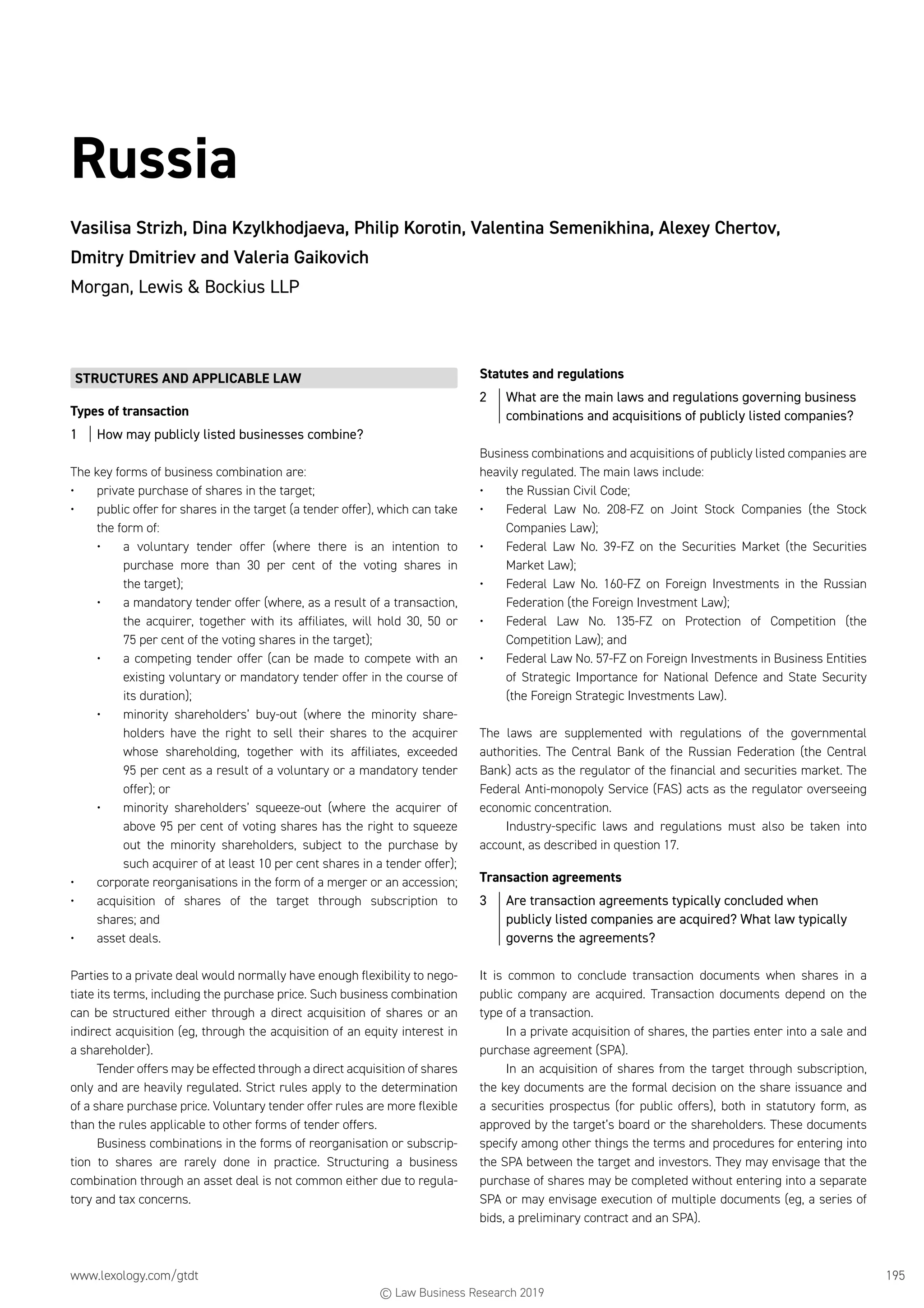 Getting the Deal Through: Public M&A
