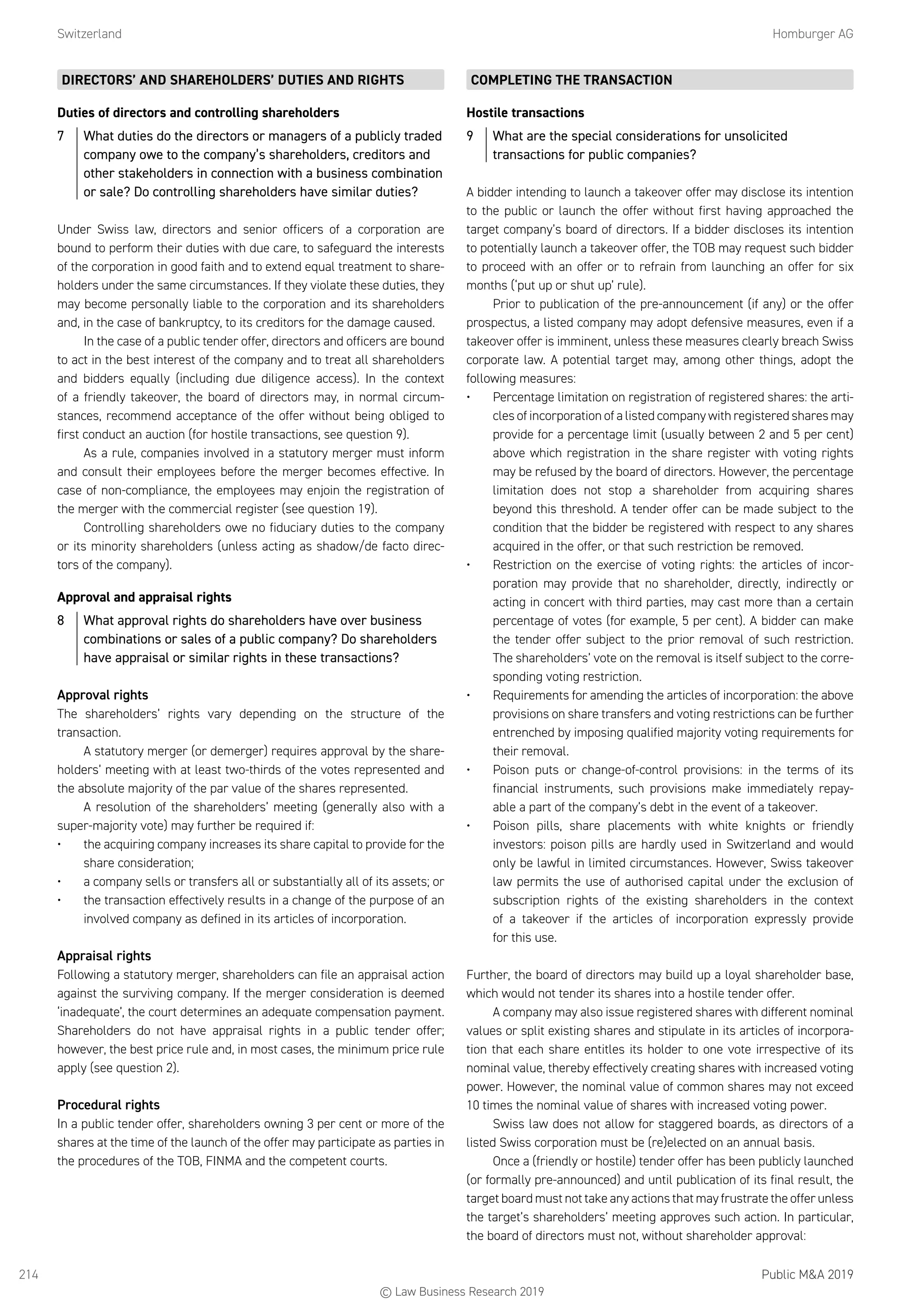 Getting the Deal Through: Public M&A