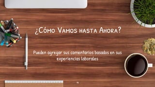 ¿Cómo Vamos hasta Ahora?
Pueden agregar sus comentarios basados en sus
experiencias laborales
19
 