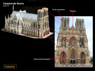 Catedral de Reims
segle XIII

                                               Torres campanars
                                                                  Rosassa




                    Triple portal atrompetat




  Catedral
 