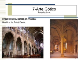 11
EVOLUCION DEL GOTICO EN FRANCIA:
7-Arte Gótico
Arquitectura.
Basílica de Saint Denis.
 