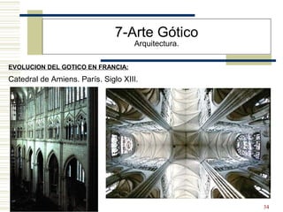 34
EVOLUCION DEL GOTICO EN FRANCIA:
7-Arte Gótico
Arquitectura.
Catedral de Amiens. París. Siglo XIII.
 