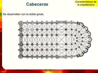 Características de
                   Cabeceras                                 la arquitectura


Se desarrollan con la doble girola.




                                 www.profesorfrancisco.es
 